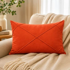 Capa De Almofada Retangular Baguete Suede Drapeada 30cmx50cm