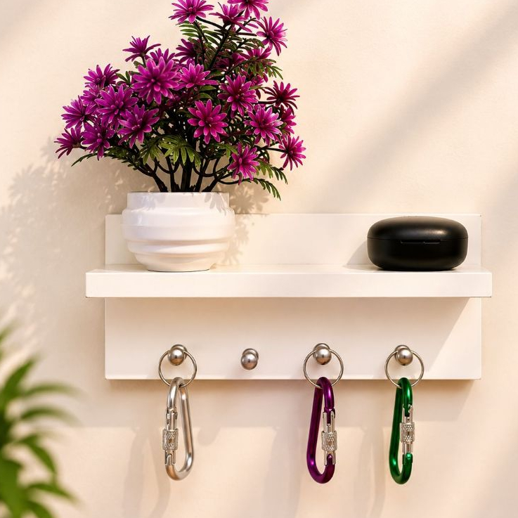 PORTA CHAVES EM MDF BRANCO PARA 4 CHAVES MODELO - MINIMALISTA
