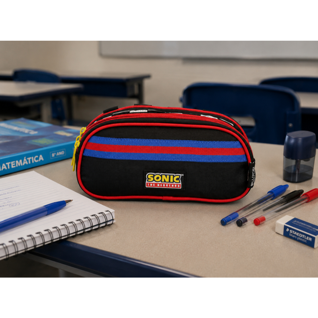 Estojo Escolar Sonic Triplo Compartimento Infantil Original · foto 2