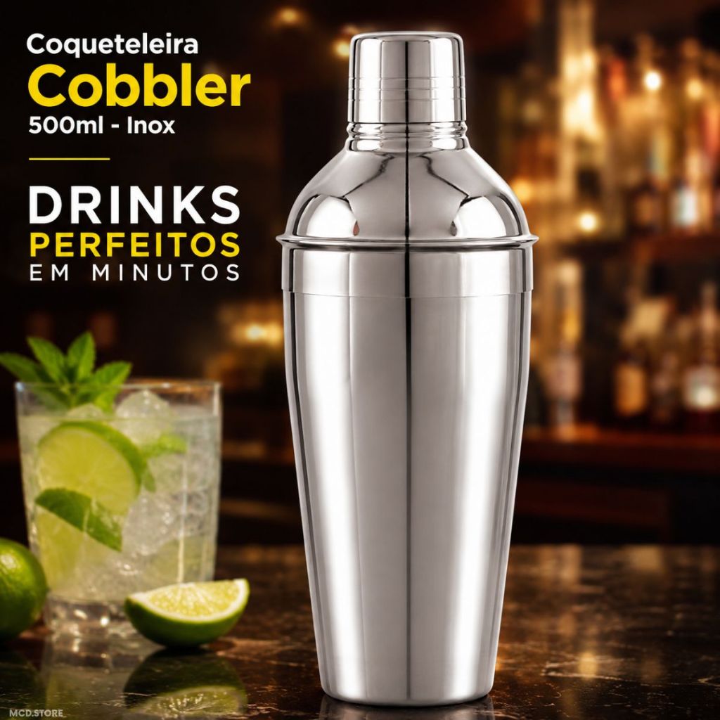 Coqueteleira Inox 500ml Cobbler Profissional Drink Bartender Misturador Caipirinha Coquetel Bar Mixer Bebidas Gin Vodka