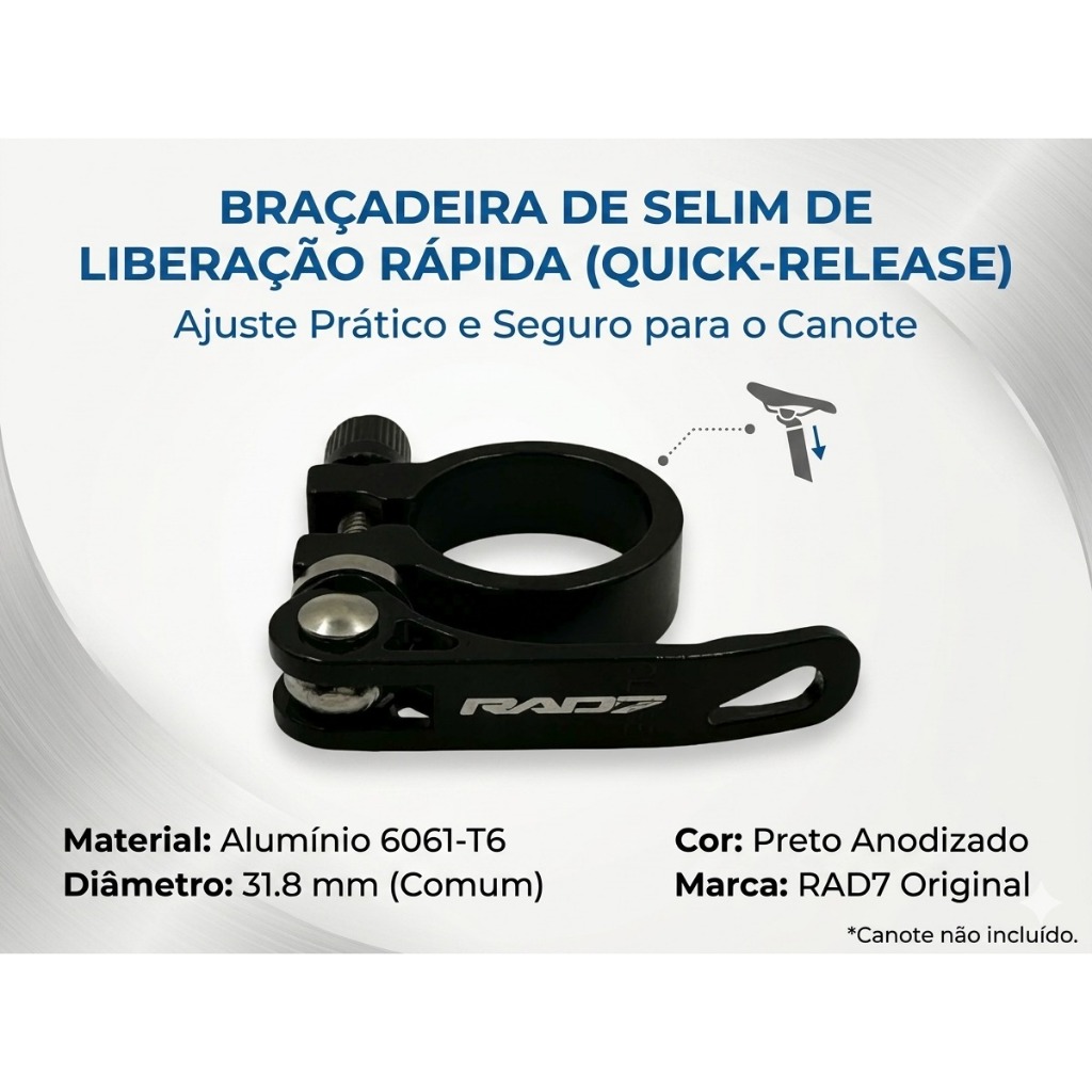 Abraçadeira De Canote de Selim Alumínio Rad7 31,8mm Com Blocagem P/ Canote 27.2