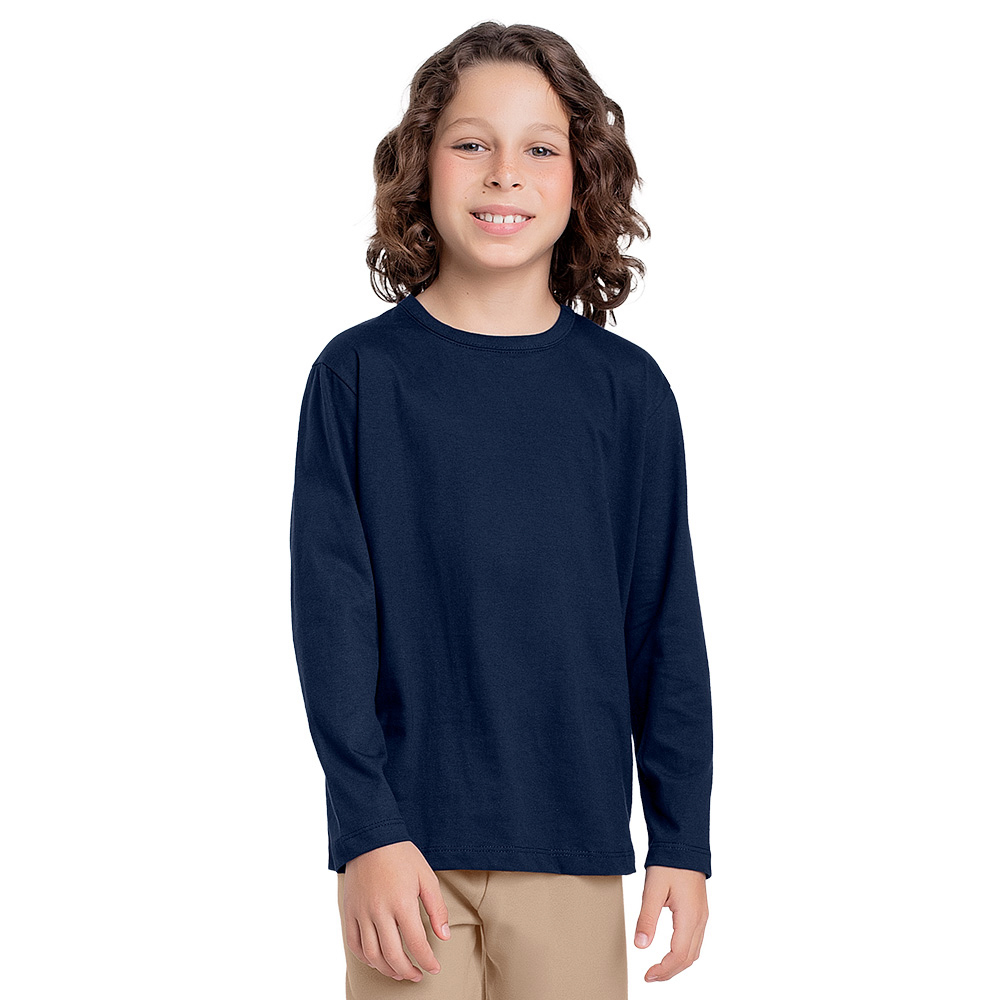Camiseta infantil manga longa básica em meia malha menino Fakini