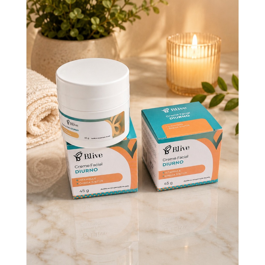 Creme Facial Diurno Blive 45g Vitamina E Ômega 3 6 7 9 Hidratante Facial Uso Diário Recuperação da Pele
