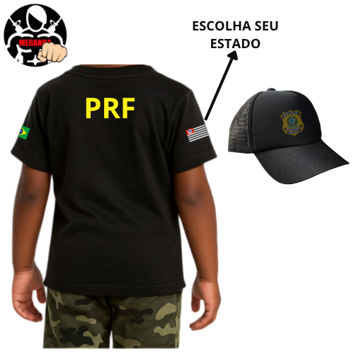 Kit Camiseta Personalizada da PRF Personalizado com Nome + Boné Infantil Profissão Kids