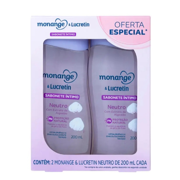 Kit Sabonete Íntimo Monange & Lucretin Neutro 200ml 2 unidades