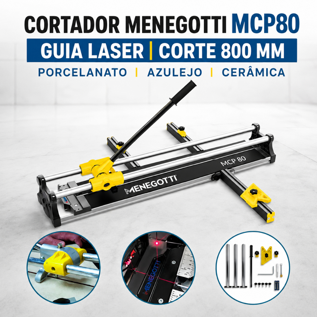 Cortador de Piso Menegotti MCP80 800 mm com Laser para Porcelanato Cerâmica e Azulejo Profissional