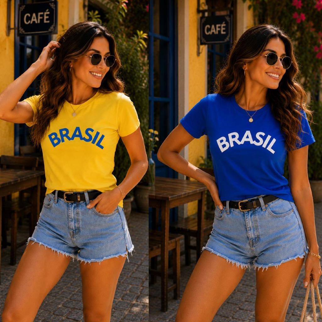 Kit 2 Blusas Femininas com estampa Brasil Copa do Mundo 2026.