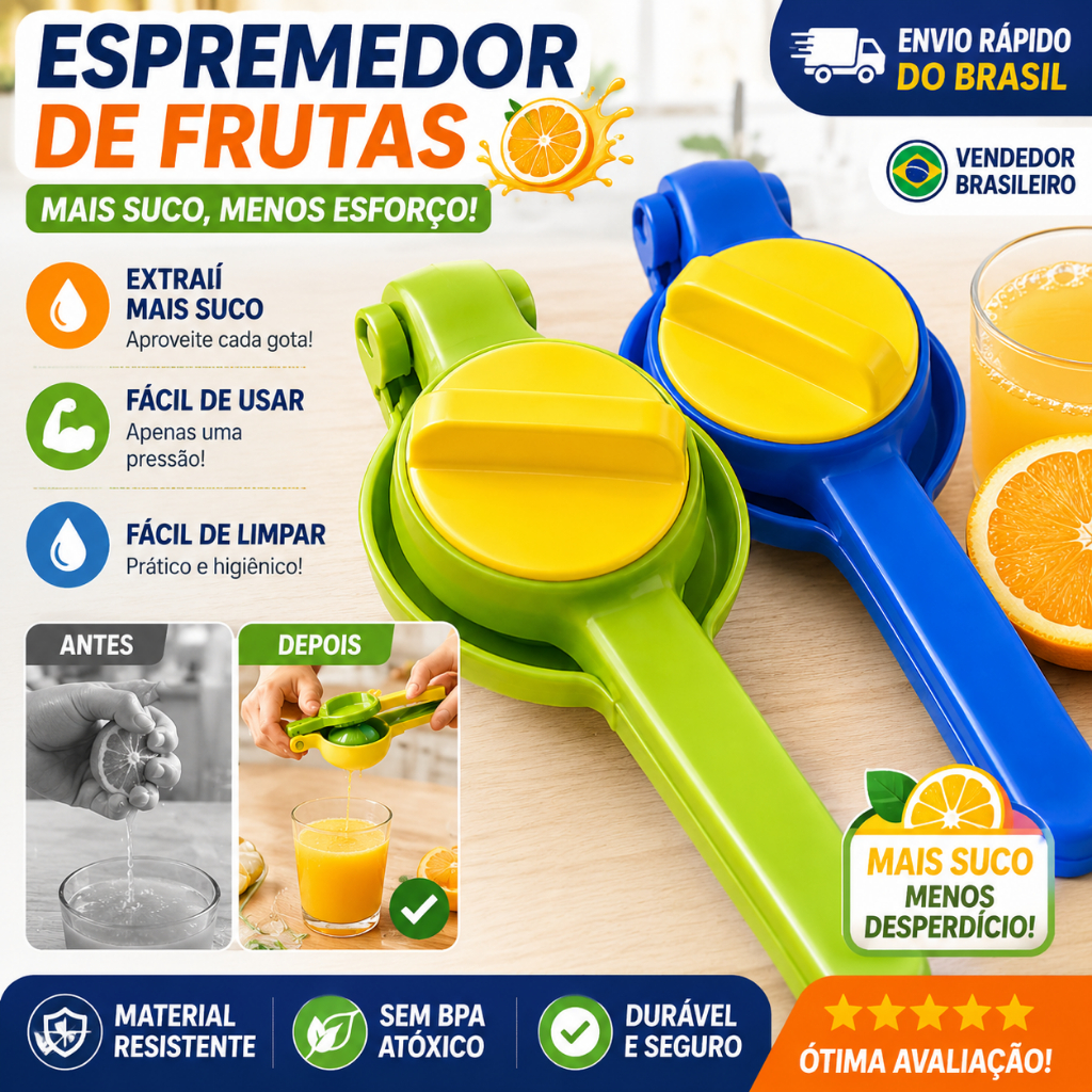 Espremedor de Frutas Manual 3 em 1 | Prático, Rápido e Sem Esforço | Mais Suco em Segundos