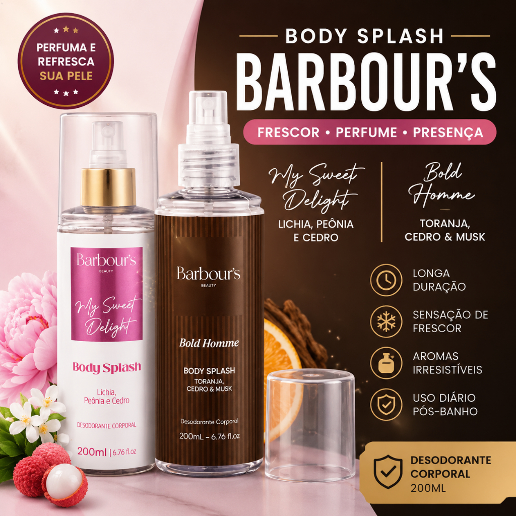 Kit Casal Body Splash Bold Homme e My Sweet Delight Barbours Beauty 200ml