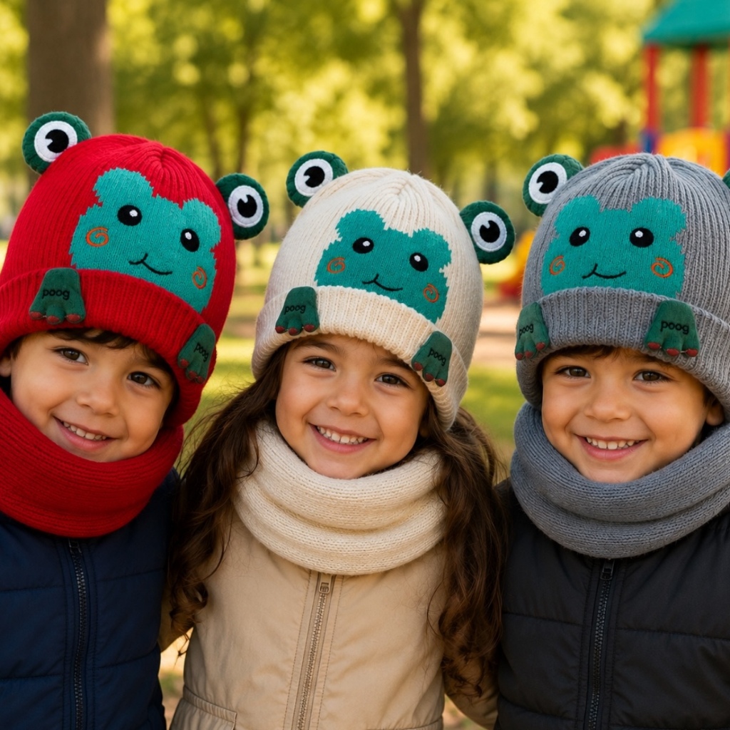 Kit Touca Infantil Com Gola Forrada + Cachecol Inverno Menino Menina Feminina Masculina