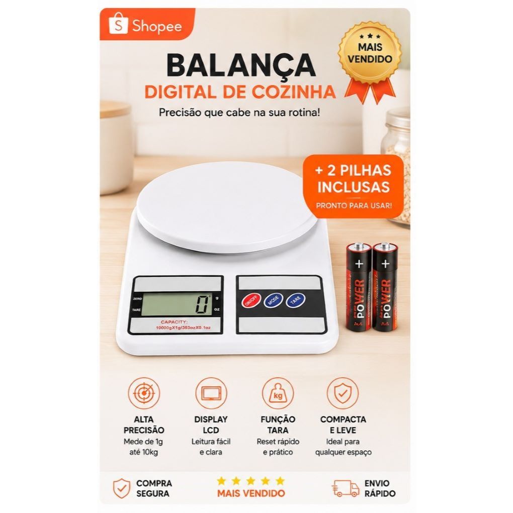 Balança Digital Dieta Alimentos Alta Precisão até 10kg Cozinha Nutrição Confeitaria Super Precisa