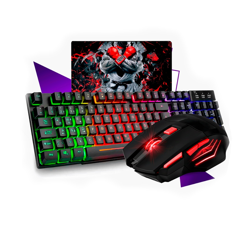 Kit Teclado Gamer Semi Mecanico Led Rgb Mouse Preto