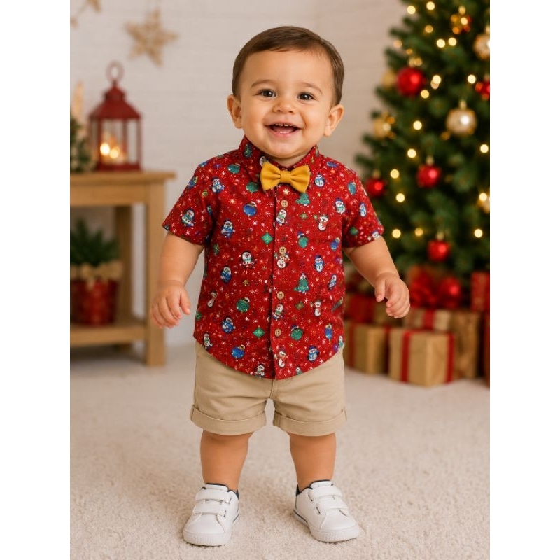 Camisa social natal vermelho tam 1.2 anos 2.3 anos e 3.4 anos
