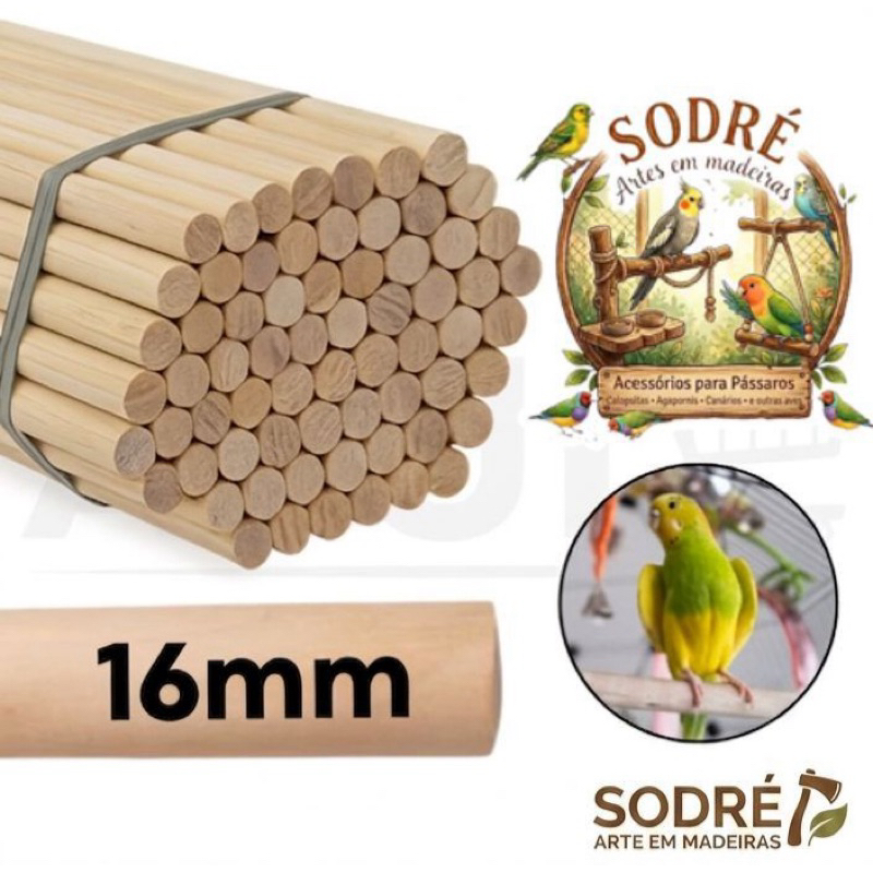 Kit 10 Poleiros Bastão Madeira Pinus 16mm Vareta Cabo Cavilha Artesanato