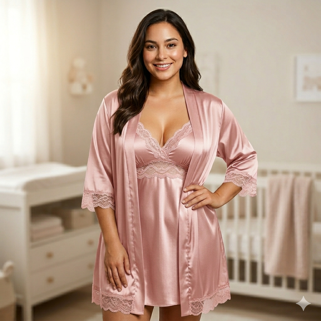 Kit Maternidade Robe + Camisola de Amamentação Grávida pós parto Gestante