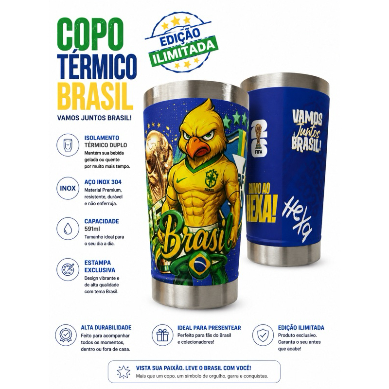 copo seleção brasileira azul edição ilimitada