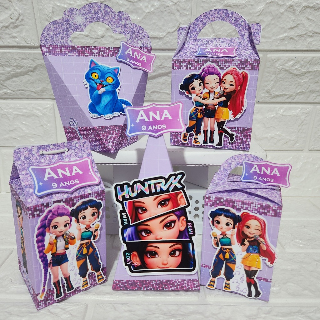 Kit Festa Lembrancinhas para Aniversário Caixinhas Personalizados - Guerreiras do Kpop Lilás K-POP