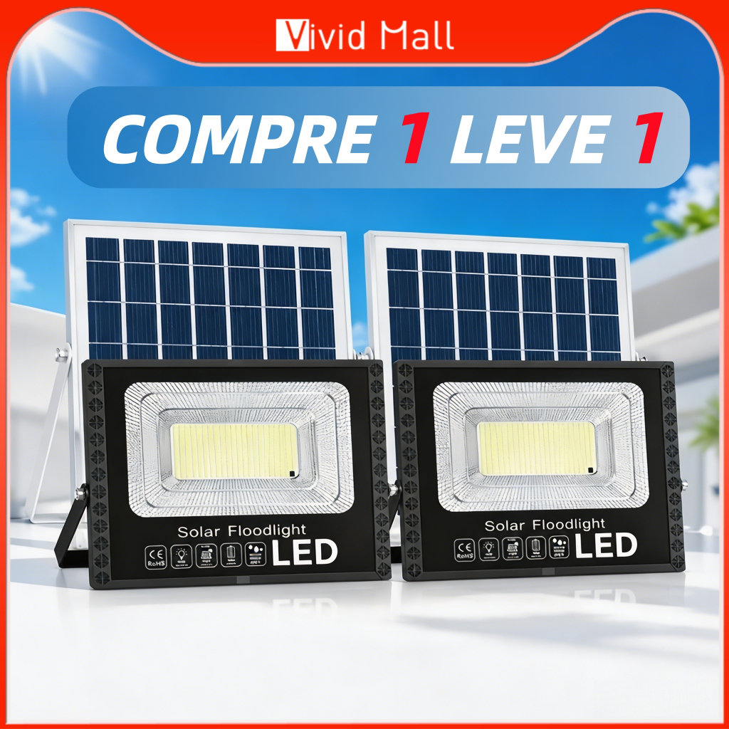Vivid Luminária Solar LED 10000W IP69 Refletor Externo Super Potente Com Painel Bateria