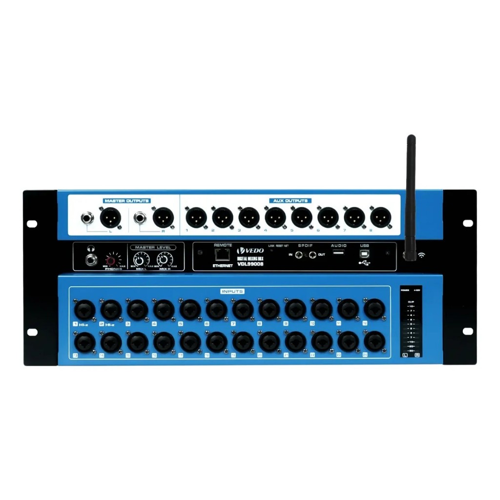 VEDO Mesa De Som Digital 24 Canais Rack WiFi 16 Interface De áudio Gravação Multipista 16Canais Com MP3/WAV/FLAC/APE 2FX