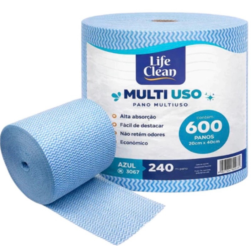 Pano Tipo Perfex 600 Unidades 20x40cm Azul Rolo Multiuso Alta Absorção Limpeza