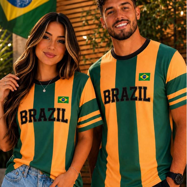 Camisa do Brasil Unissex Listrada Slim e Plus Size com manga curta PMG - t-shirt Copa do mundo 2026