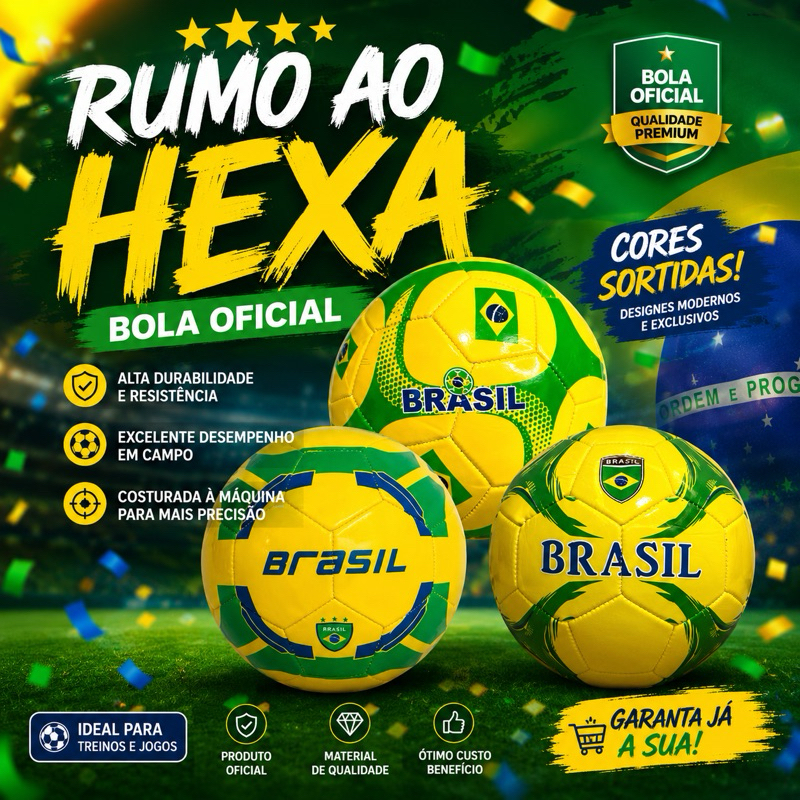 🏆⚽ Bola de Futebol N5 Padrão Brasil Rumo ao hexa costurada premium 2026– Mostre sua Paixão em Campo! 🇧🇷🔥