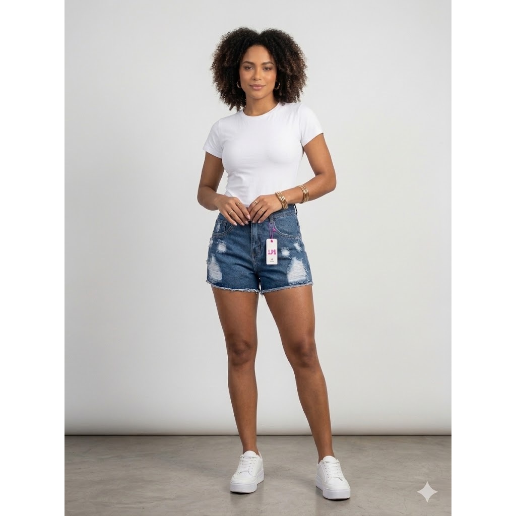 Shorts Jeans Feminino Cintura Alta Destroyed Detonado