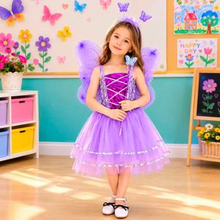 Kit 4 Fantasia De Fada Borboleta Asa Com Varinha,Tiara,Vestido ,Cosplay/Festa/Carnaval/He…