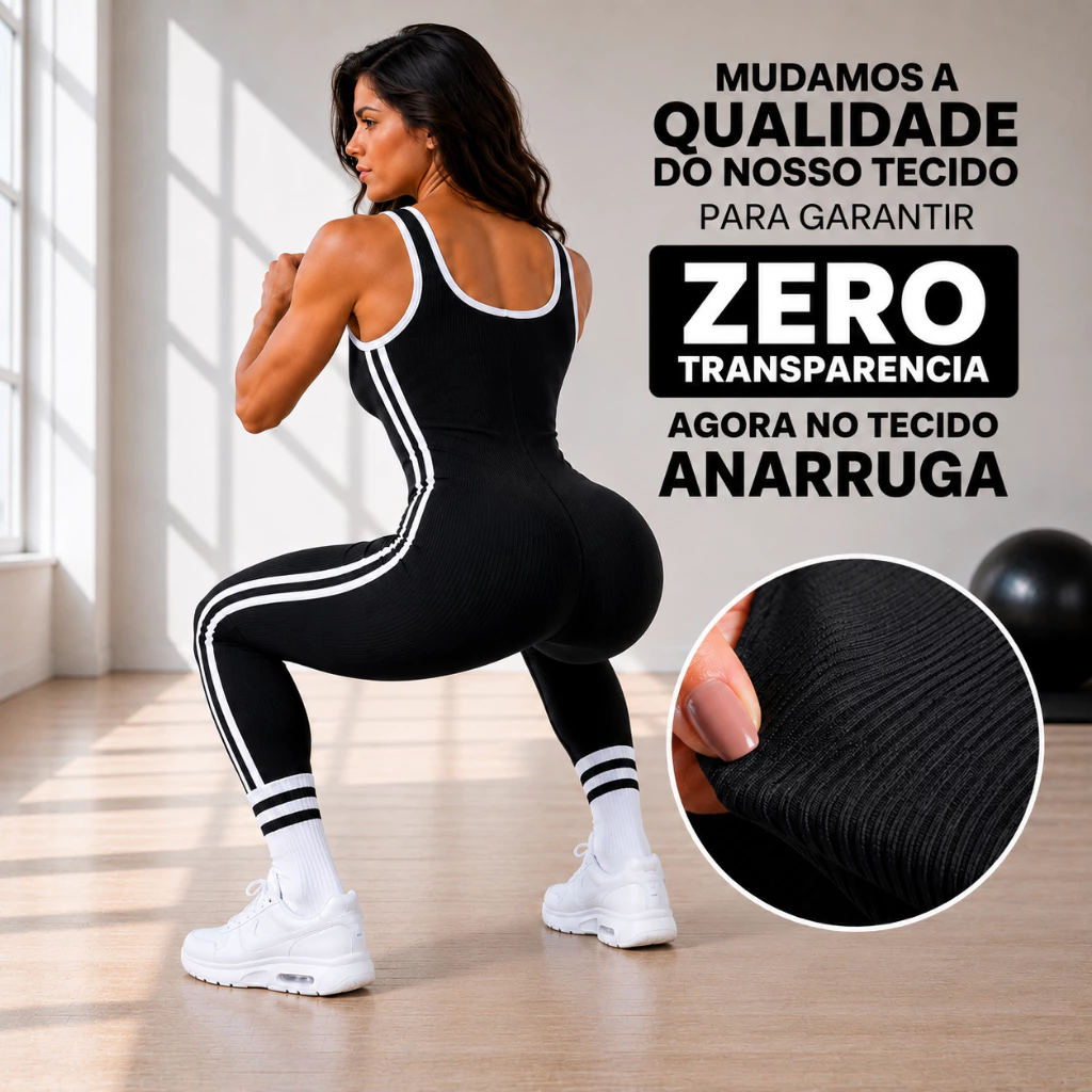 Macacão Feminino Longo Fitness Esportivo Anarruga com Listra — imagem 1