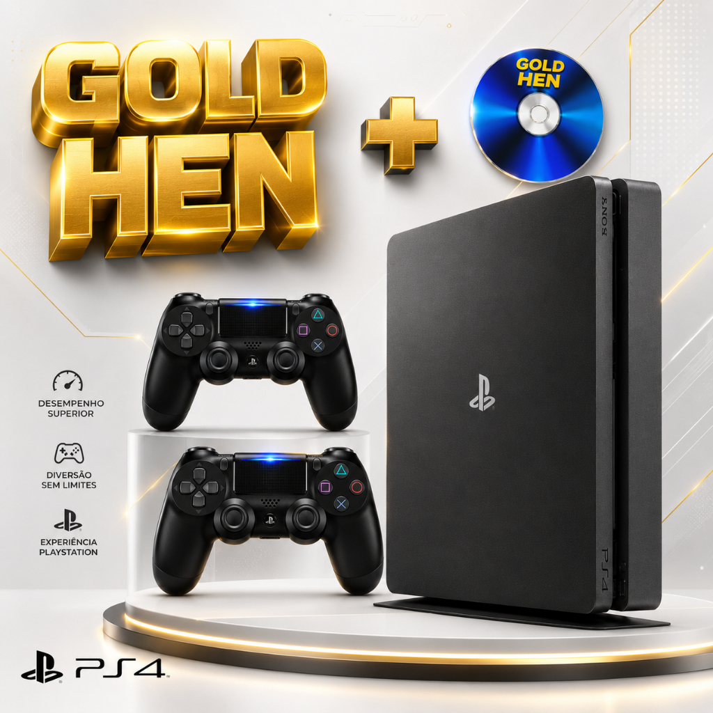 Playstation 4 + GOLD HEN  ( 12.52 ) Com jogos - Slim ou Fat Original - Vídeo Game Completo c/ 500GB ou 1TB