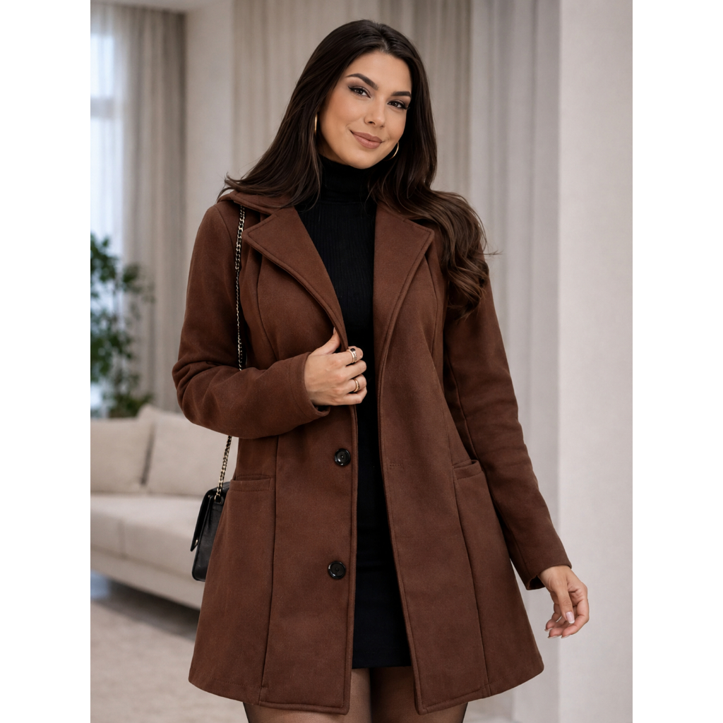 Blazer Feminino Alongado em Lã Batida Elegante Inverno