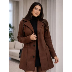 Blazer Feminino Alongado em Lã Batida Elegante Inverno