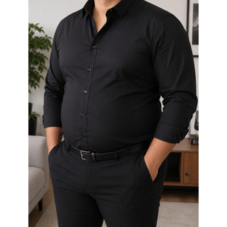 Camisa Masculina Plus Size Slim Fit Manga Longa Lisa Sem Bolso Social e Casual Confortáve…