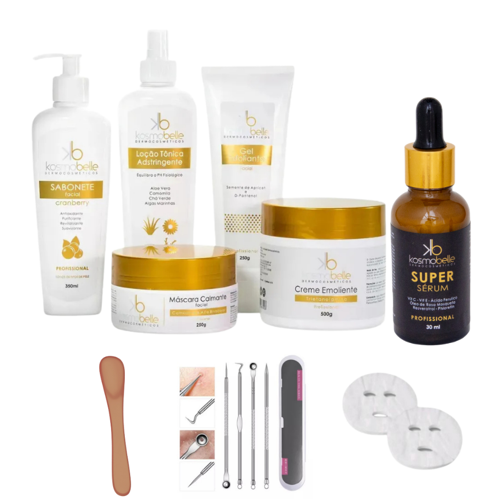 kit Limpeza de Pele Kosmobelle Profissional Completo Skin Care 9 Itens