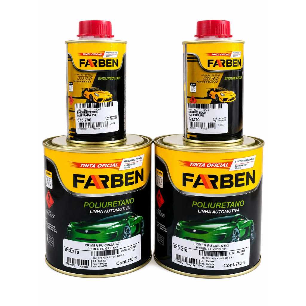 PRIMER PU AUTOMOTIVO FARBEN 5x1 CINZA 2 UNIDADES 900 ML COM CATALISADOR POSTAGEM IMEDIATA COM CATALISADOR