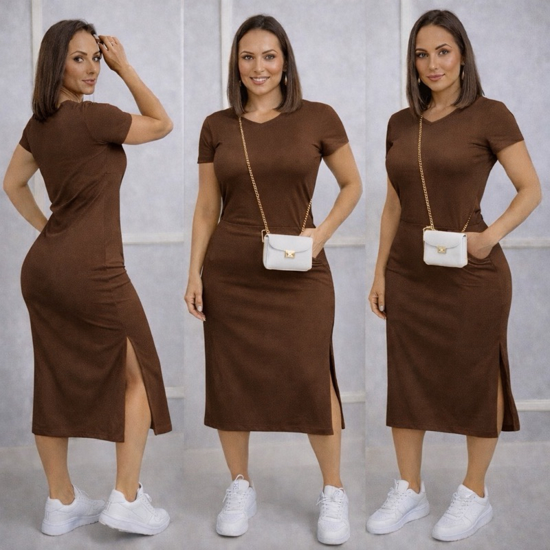 Mídi Entrega Rapida Mais Vendidos Com Bolso Rasos moda feminina Casual fenda lateral do tamanho P/M/G/GG