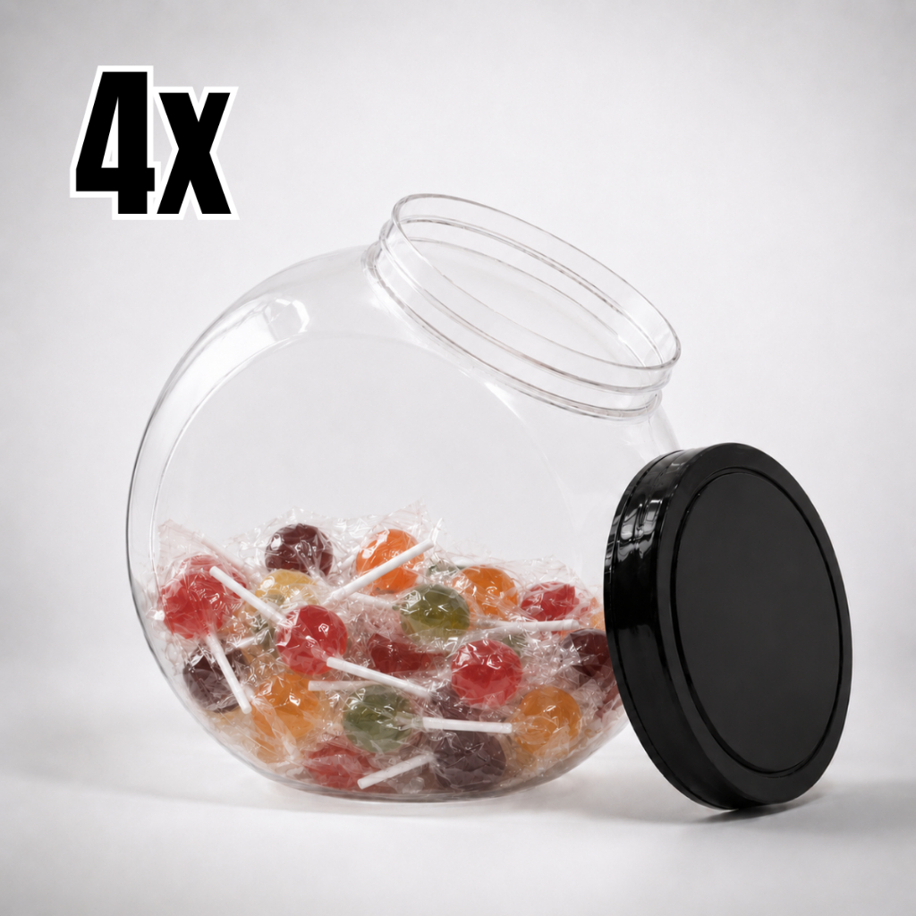 Kit 4 Pote Baleiro 2,4L Preto Plástico Porta Biscoito Doces Parafuso Utilidades Expositor