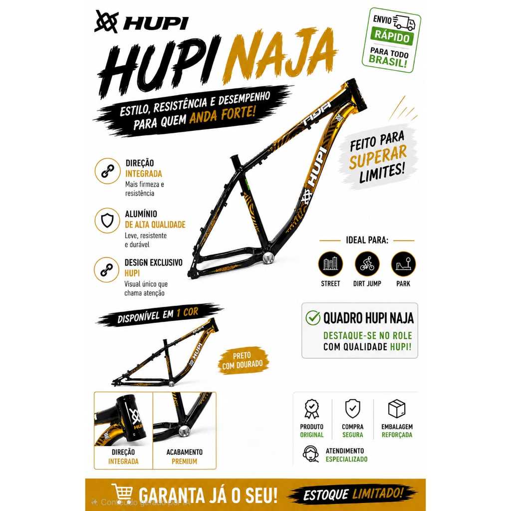 Quadro Hupi Naja V10 Grau Modelo 2026 Gancheira Horizontal