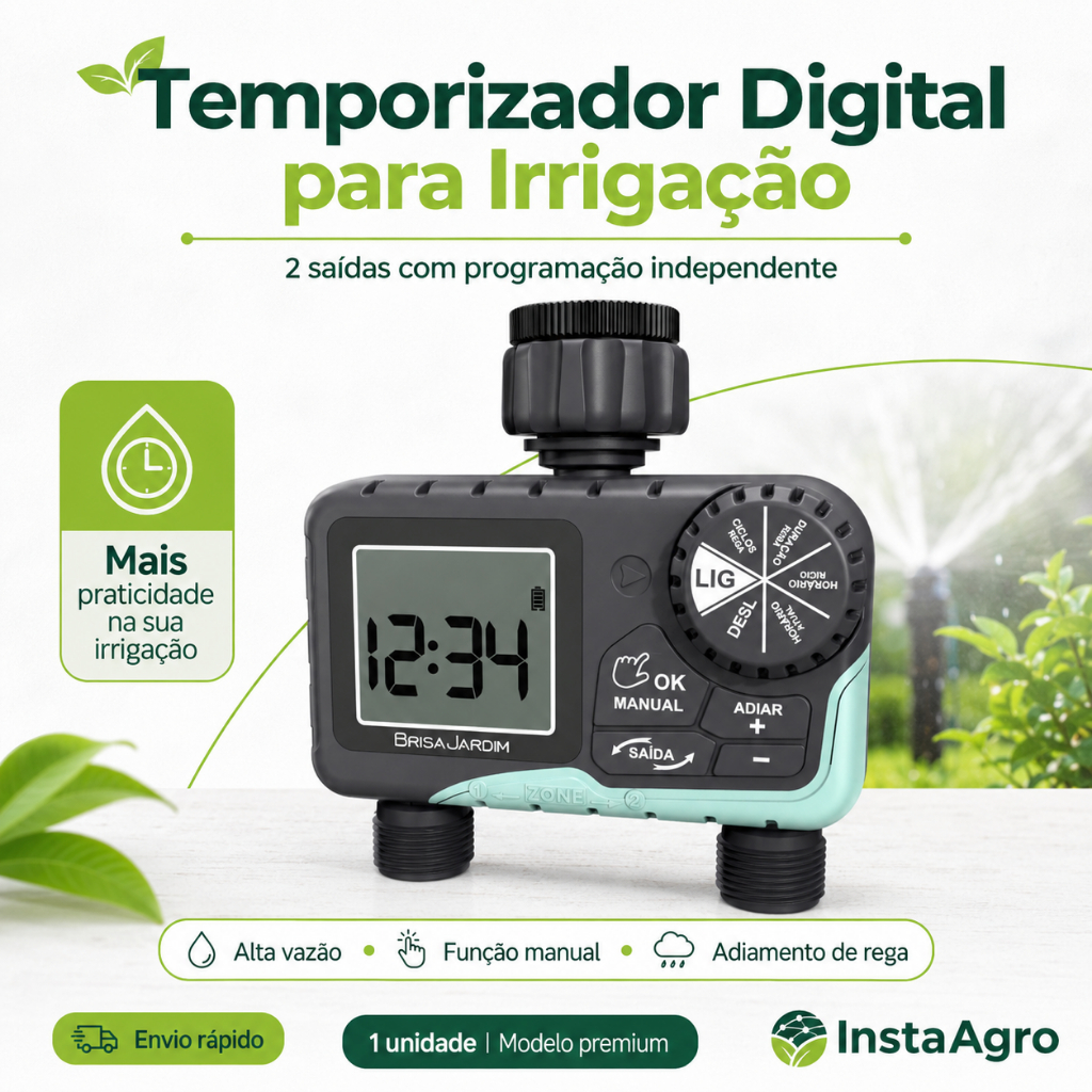 Temporizador Digital Irrigação 2 Saídas Brisa Jardim Timer Rega Automática Para Jardim Horta Vasos Pronto pra Uso