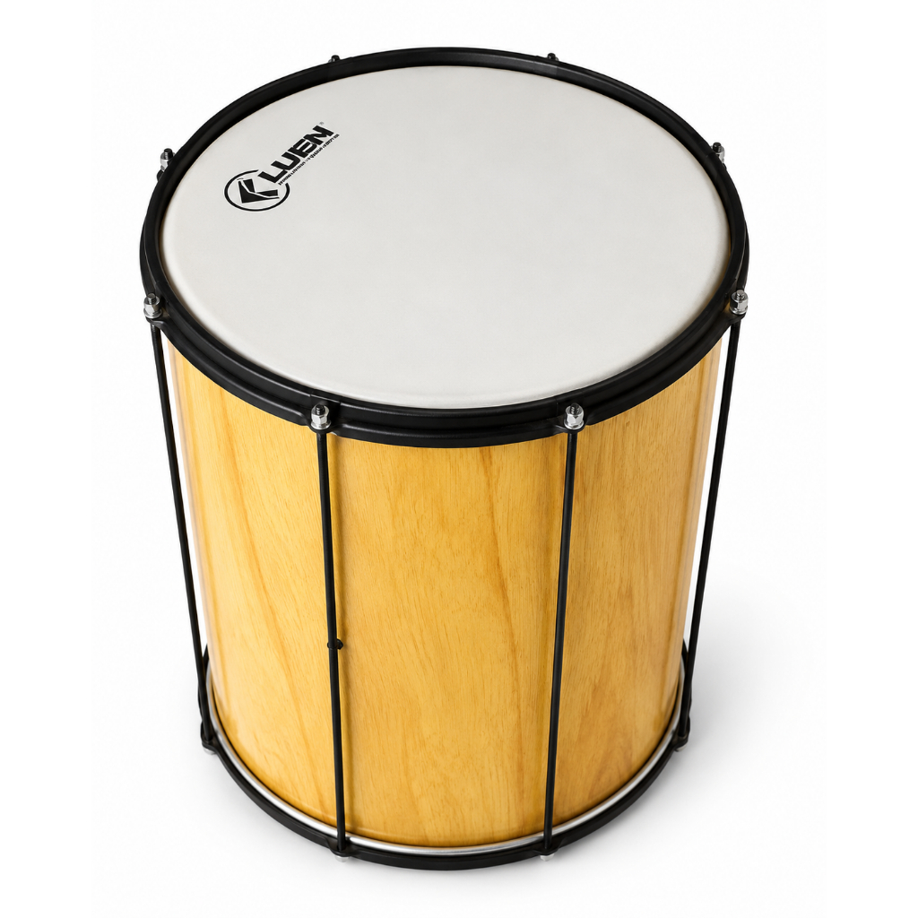 Surdo 60x18 Luen Brasil Folheado com Verniz Pele Leitosa Aro Chapa Preto 8 Afinações