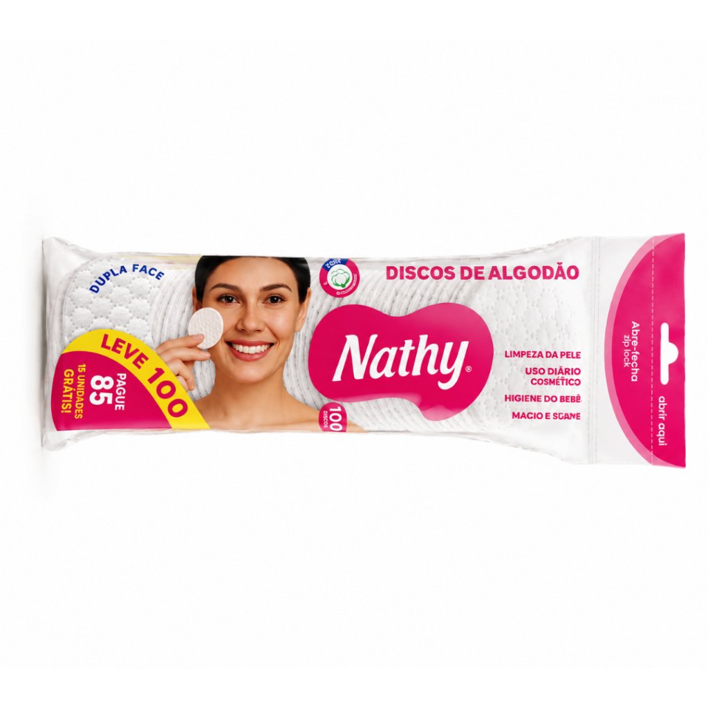 Discos de Algodão Nathy 100 Unidades Leve 100 Pague 85 Ultra Macios e Absorventes