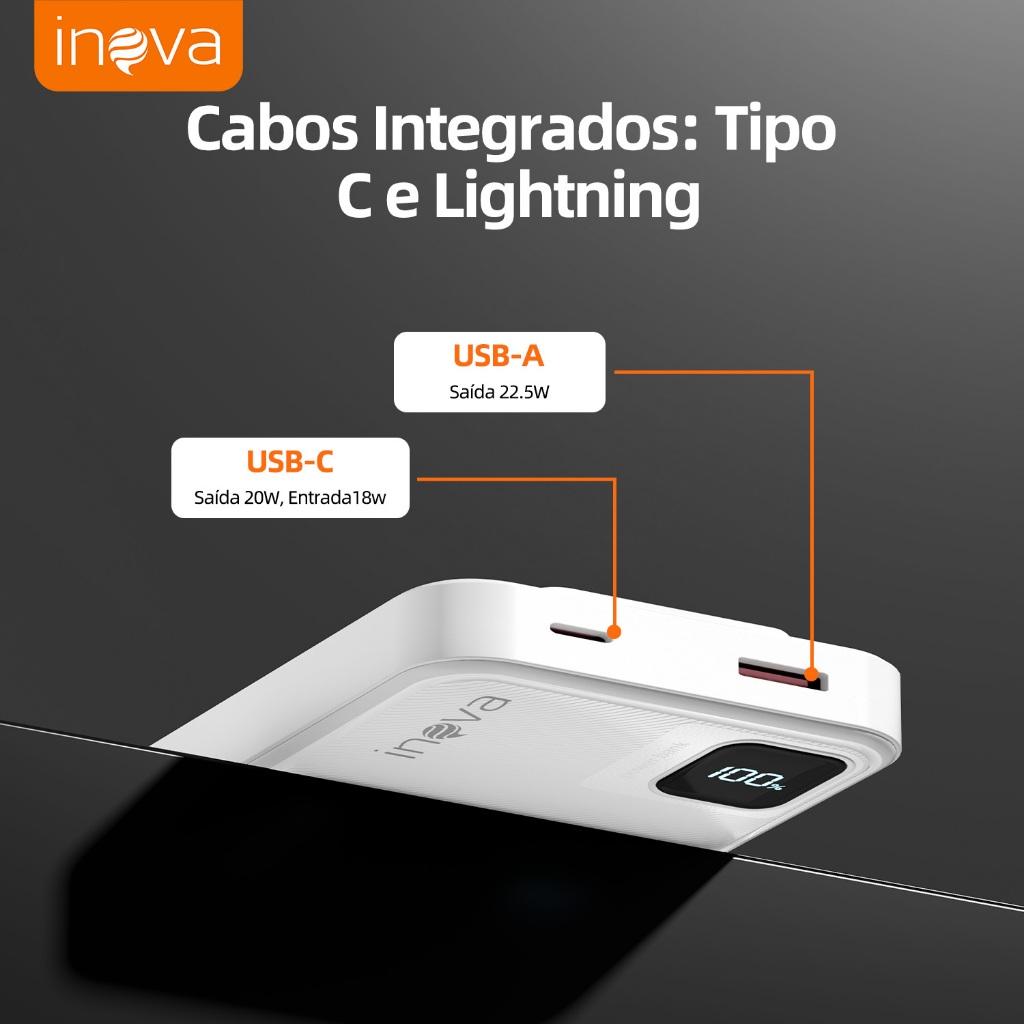 Inova Carregador Power Bank 22,5W Portátil 20000mah/10000mah  Universal carregamento rápido Saida 2 Cabos — foto 5