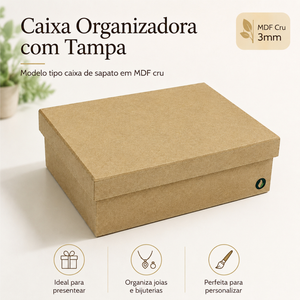 Caixa Organizadora MDF com Tampa Decorativa Artesanato Utilidades Decoração Presente 20x15x6 Cm