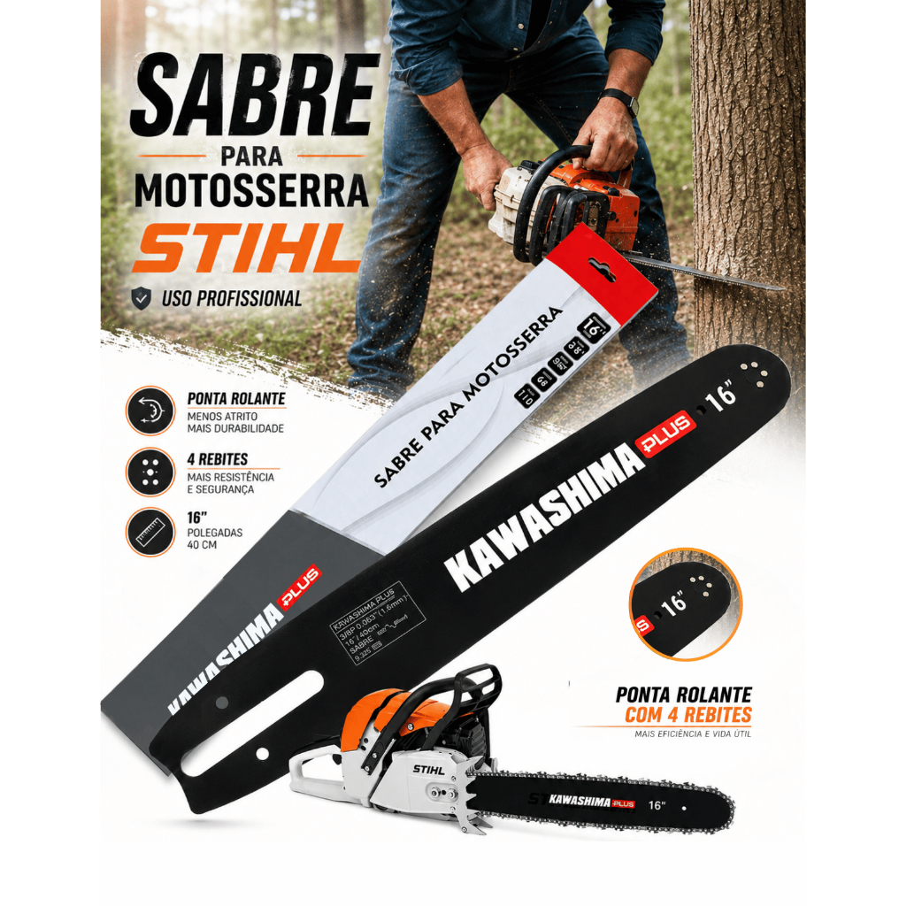 Sabre Saibro Faca Facão 16" Polegadas 40CM Para Motosserras Stihl MS038 MS380 MS381 MS382