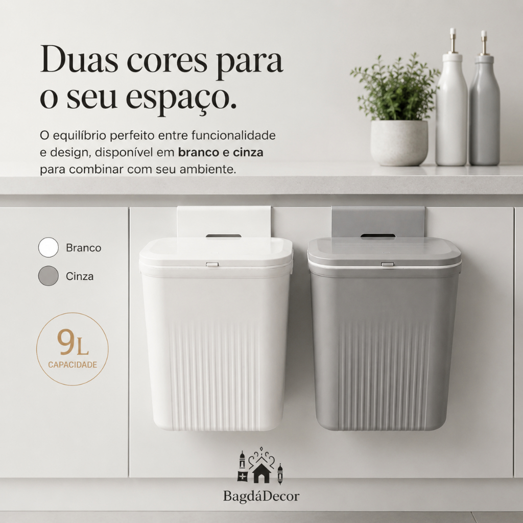 Lixeira Tampa Click 15L Chão ou 9L Suspensa para Cozinha, Banheiro, Escritório ou Lavabo ✅