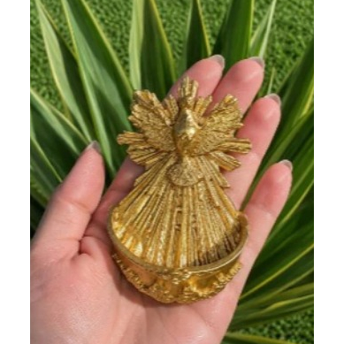 Kit 2 Pia Batismal Espírito Santo Divino Resina Lembrancinha Dourada Delicada