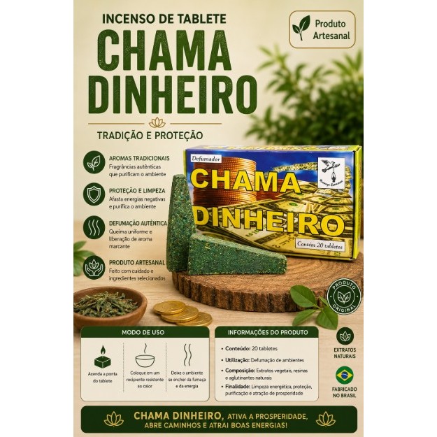 Chama Dinheiro - Defumador Incenso Tablete 20 Unidades com Ação Energética e Espiritual