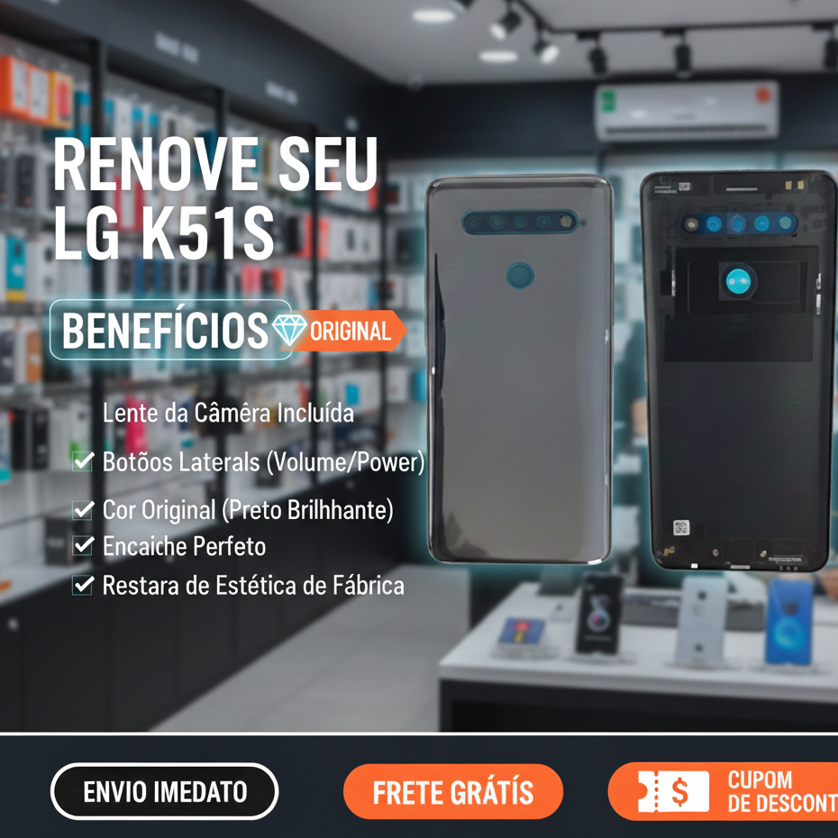 Tampa Traseira LG K51S com Lente da Câmera | Peça Nova Reposição