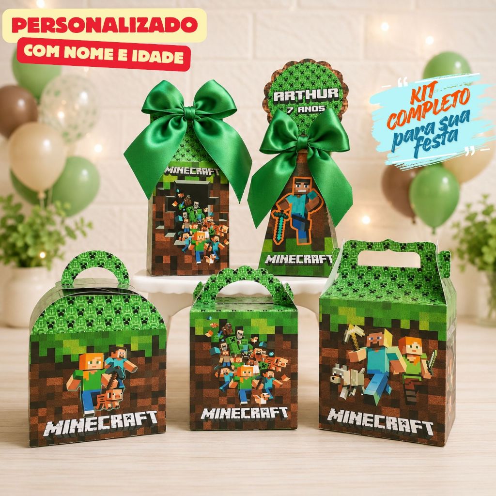 “Kit Caixas MINECRAFT/Caixinhas Personalizadas + Brinde/Lembrancinhas de Festa Infantil/Aniversario