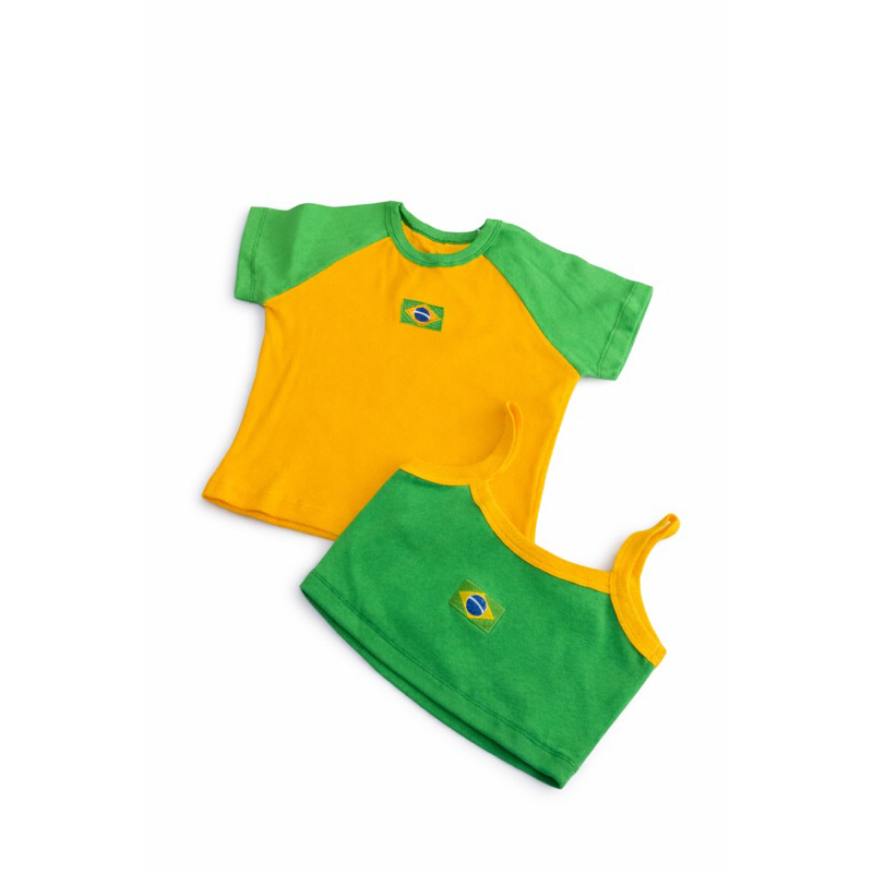 kit 2 Cropped Brasil Feminino Manga Comprida Canelado Croped Copa 2026 Bordado Hailey Corset Virginia